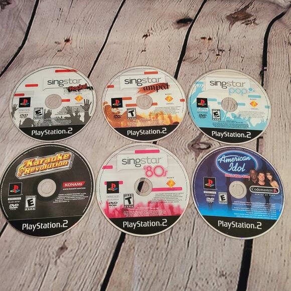 6 ps2 games Singstar: Rocks,Amped, Pop, and 80's, American Idol & Karaoke Revolu - Picture 1 of 4